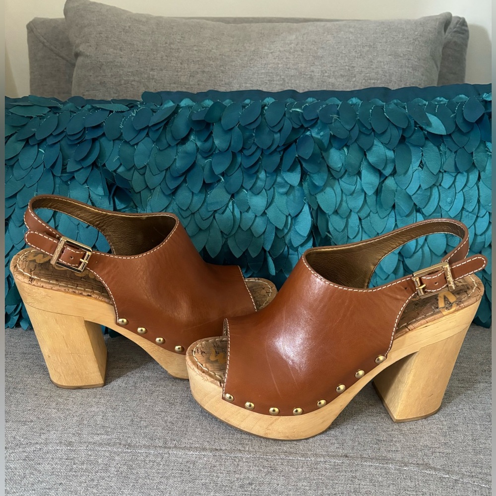 Like New Sam Edelman Brown Studded Platform Clog Sandals Size 8.5 - Picture 5 of 8